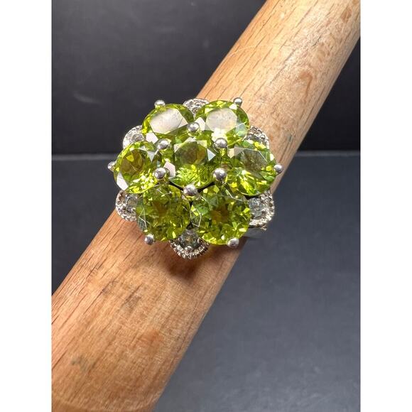 Vintage peridot and aquamarine sterling silver cluster ring size 7 - Picture 11 of 16